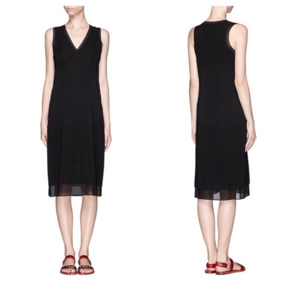Vince Black Silk Sleeveless Tank Shift Midi Dress
